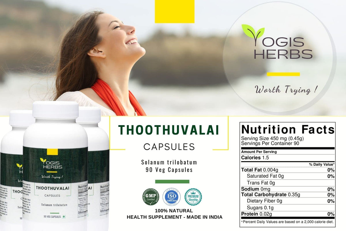 YOGIS HERBS Thoothuvalai Capsules Solanum Trilobatum - 90 Capsules - image 2