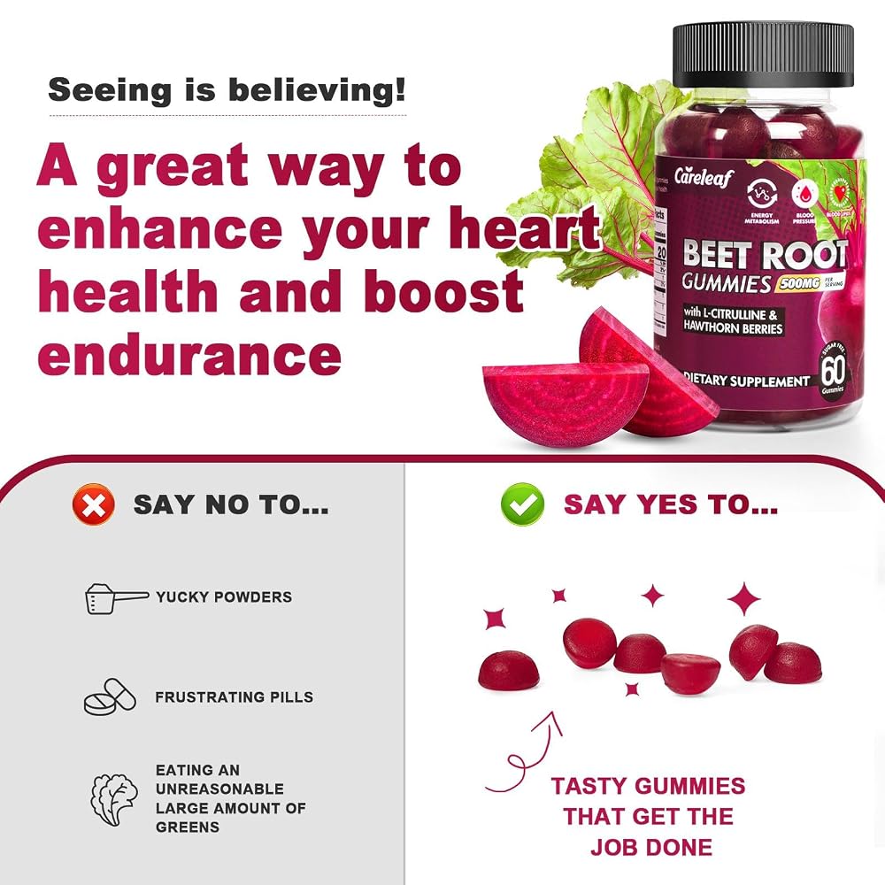 careleaf Sugar-Free Vegan Beetroot Gummies with L-Citrulline - 60 Count - image 3
