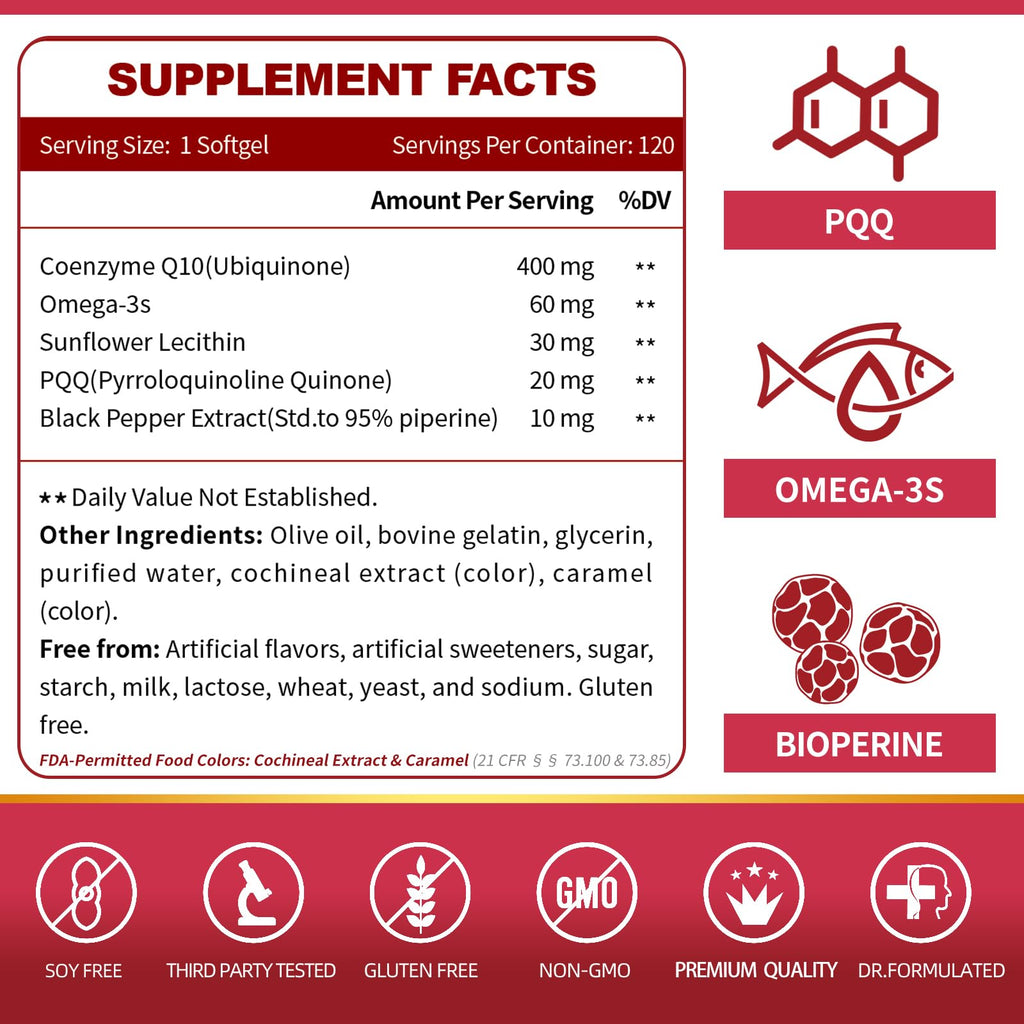 ZEBORA CoQ10 400mg with PQQ Softgels - 120 Servings - image 3