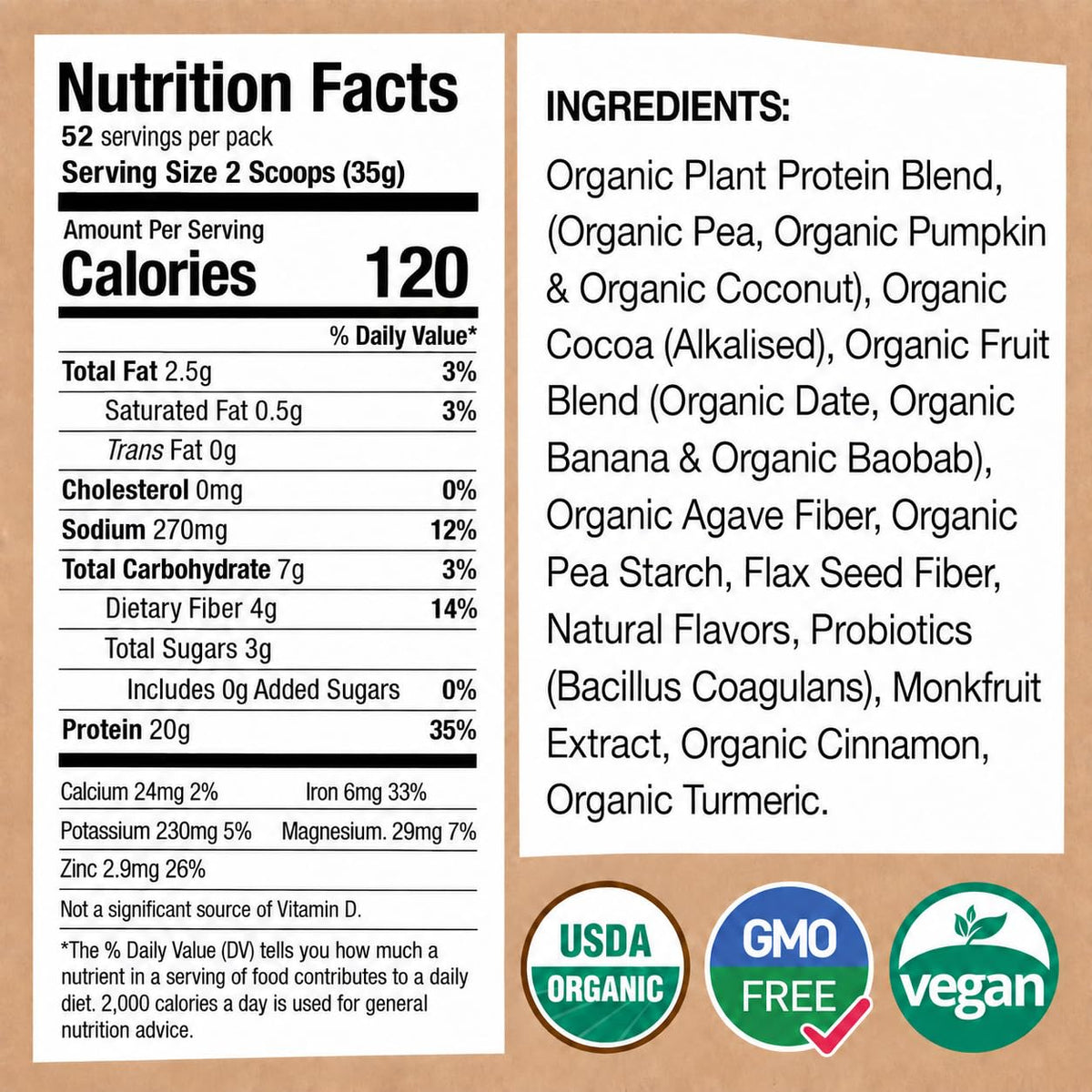 EarthChimp Organic Vegan Protein Powder Chocolate - 4 lb - image 2