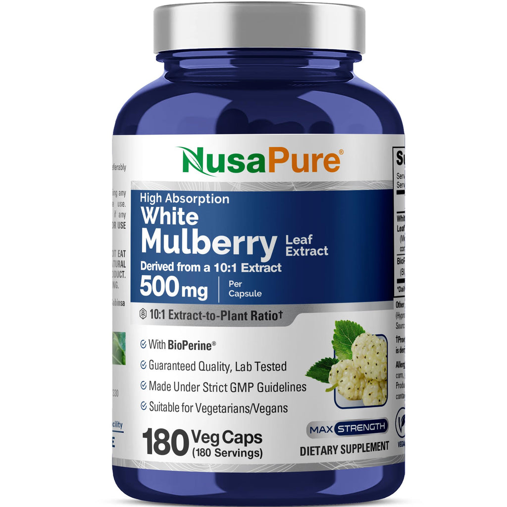 NusaPure White Mulberry Leaf 500mg - 180 Vegetarian Capsules