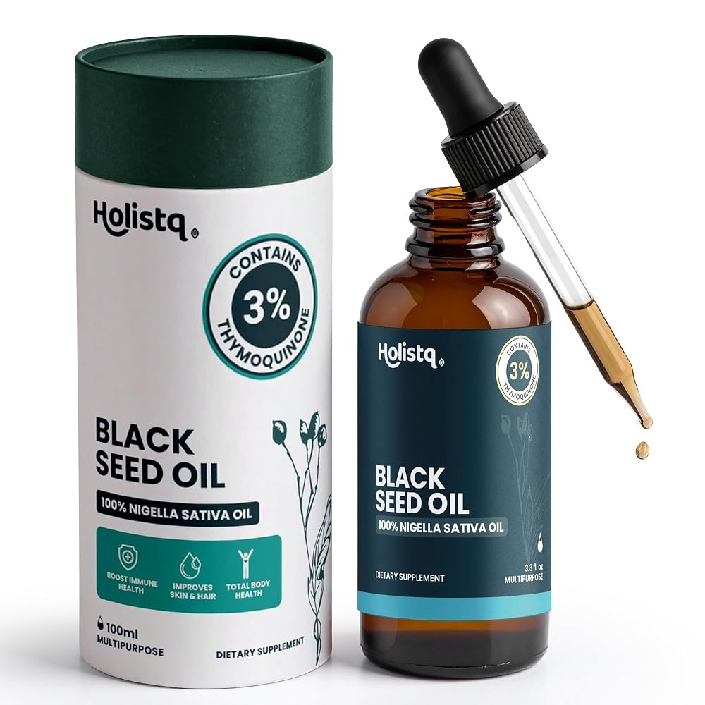HOLISTQ Black Seed Oil Drops, Organic Cold Pressed, 3% Thymoquinone