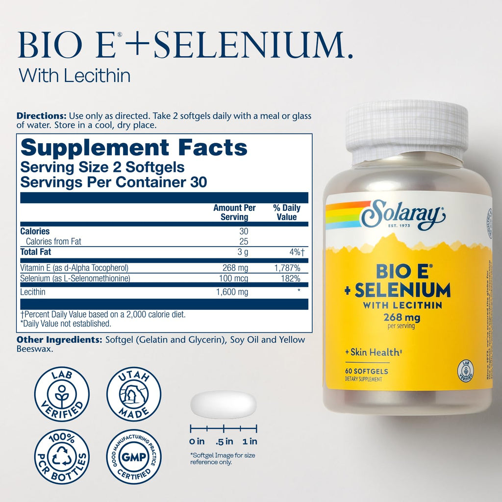 SOLARAY Bio Vitamin E with Selenium - 60 Softgels - image 2
