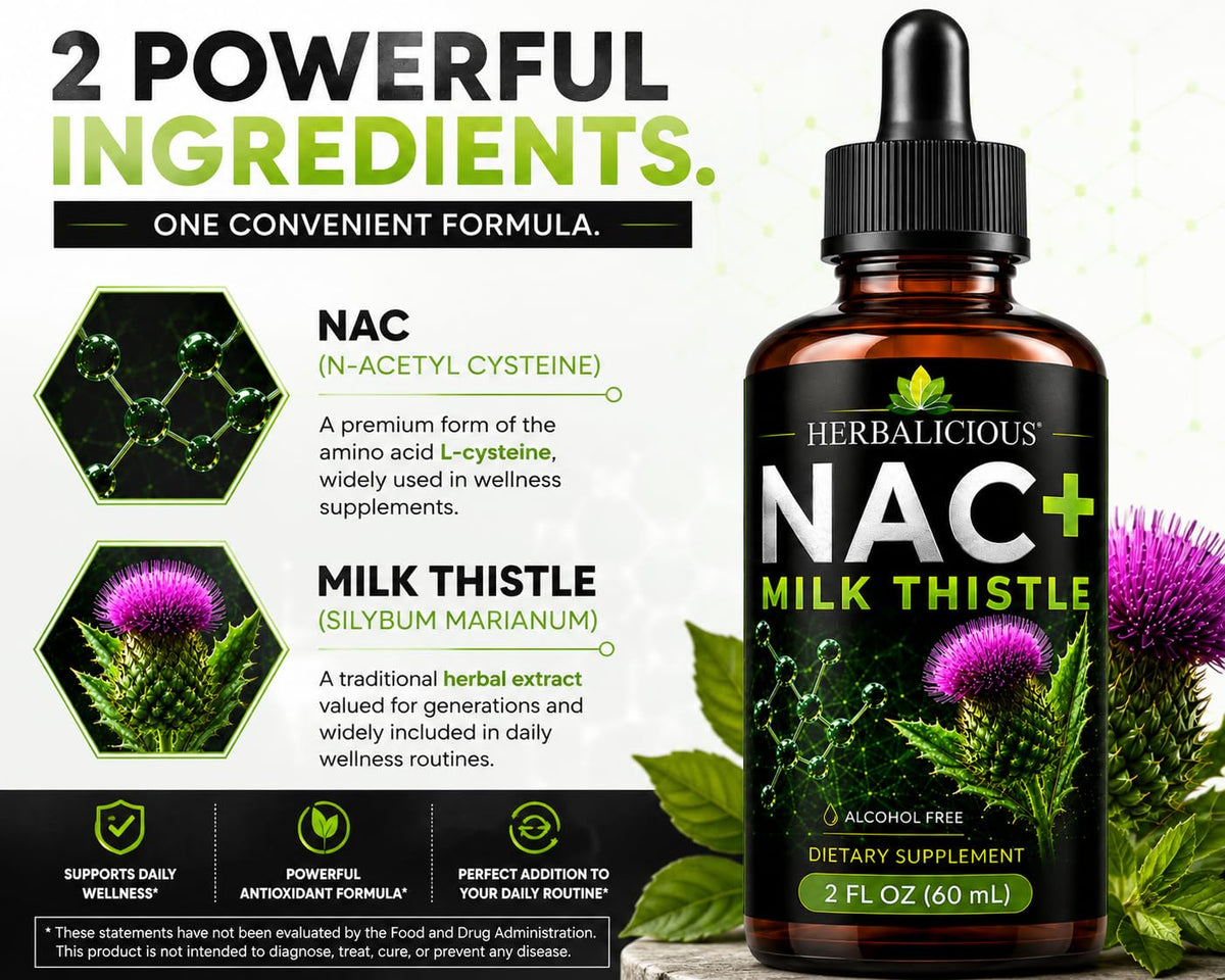 HERBALICIOUS Milk Thistle Extract with NAC Liver Support - 2 Fl Oz - image 2