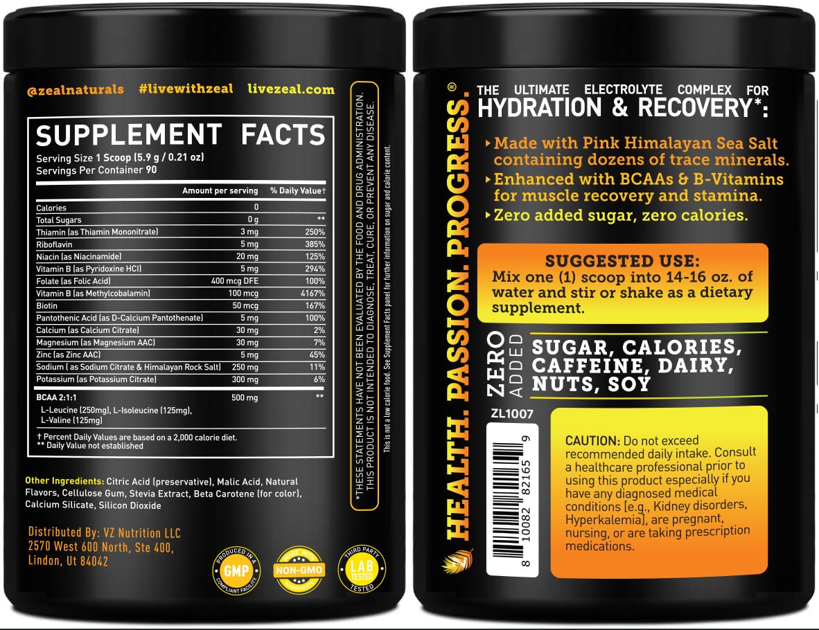 Zeal Naturals Electrolyte Powder - 90 Servings
