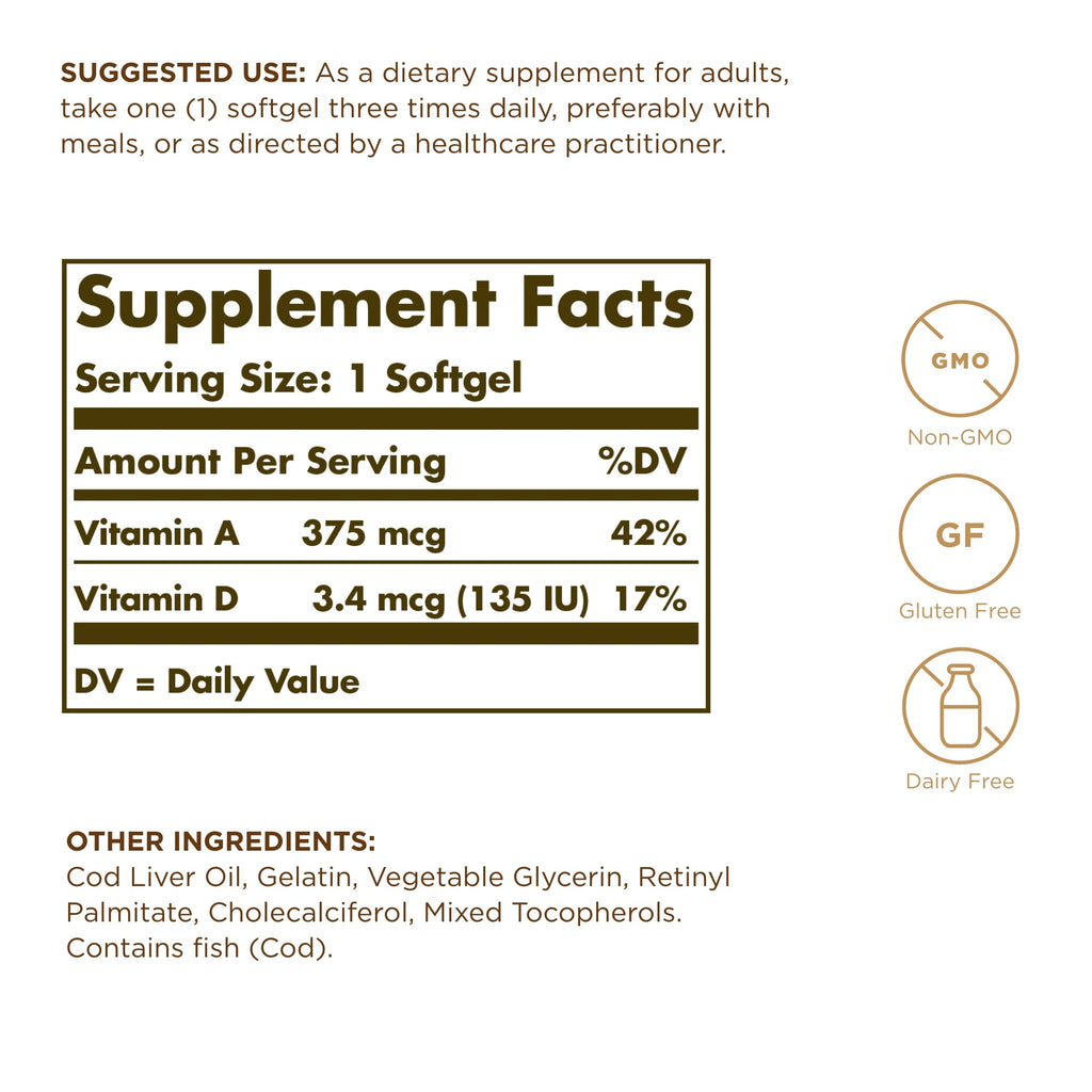 Solgar Cod Liver Oil - 250 Softgels - image 2