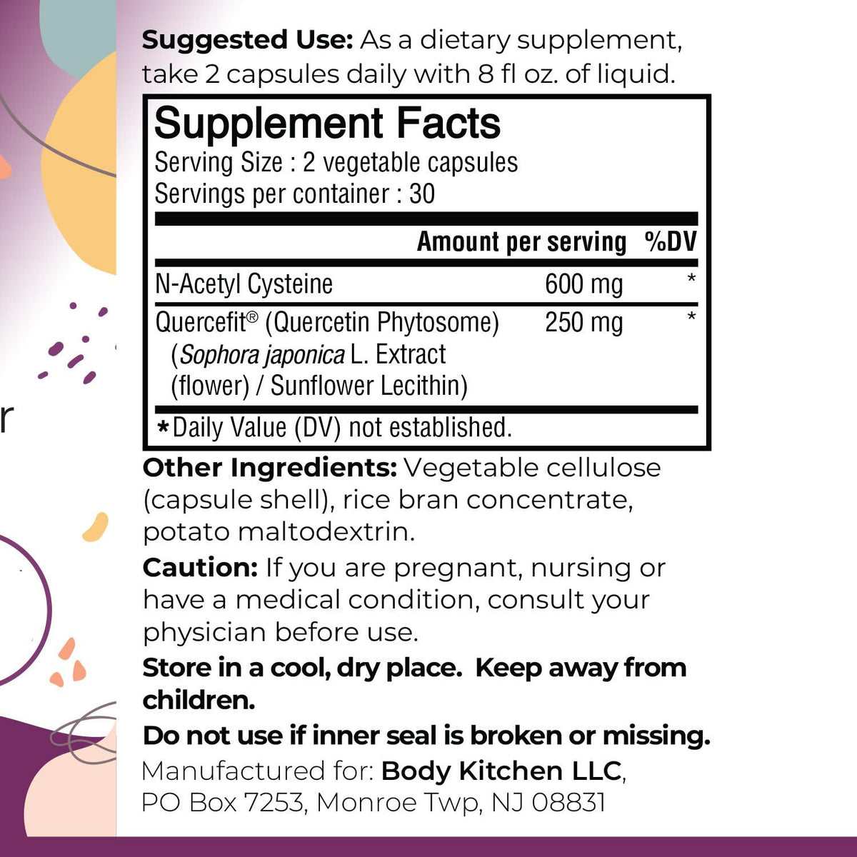 Body Kitchen Mega NAC 600mg N-Acetyl Cysteine with Quercetin