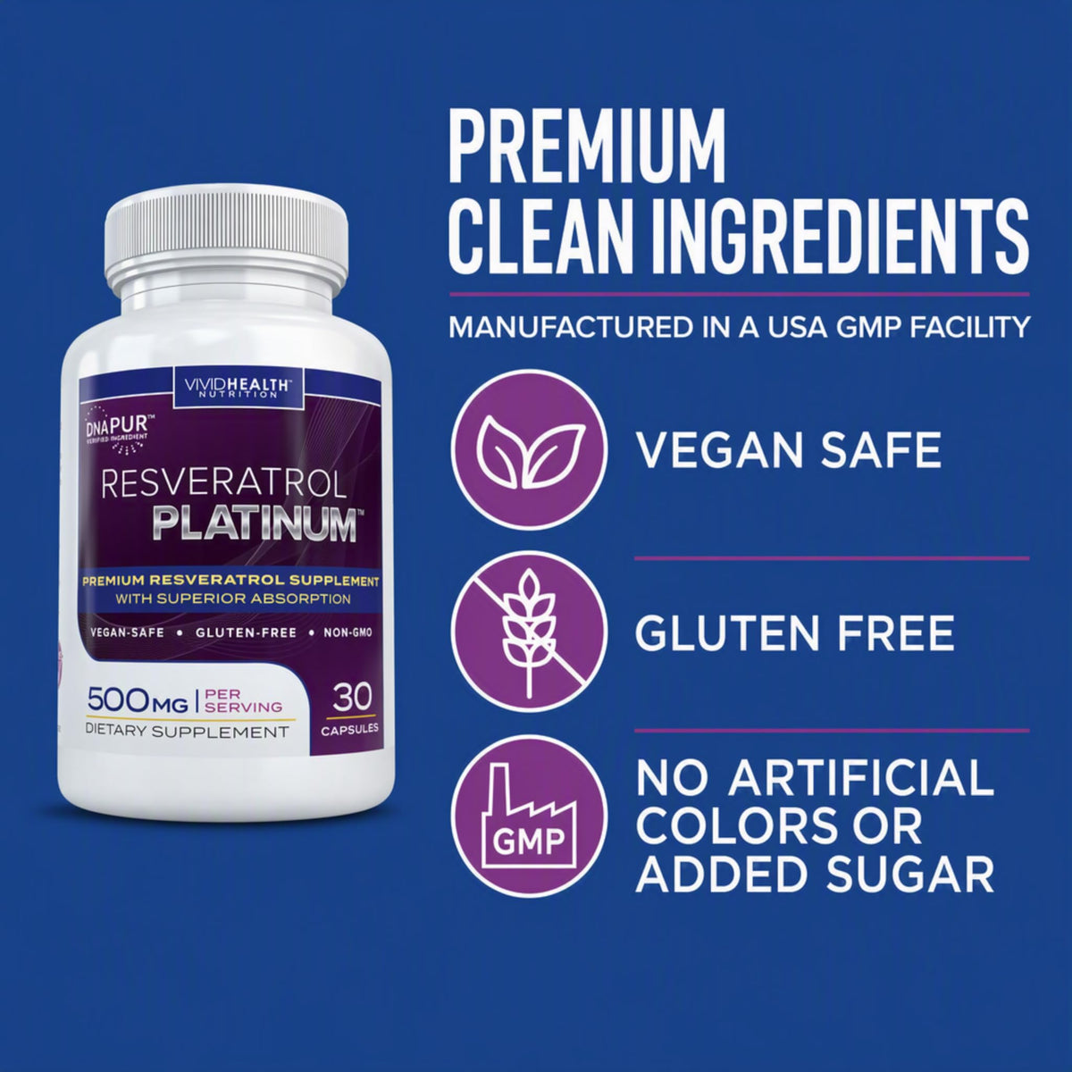 Vivid Health Nutrition Resveratrol Platinum Blend - 30 Capsules - image 8
