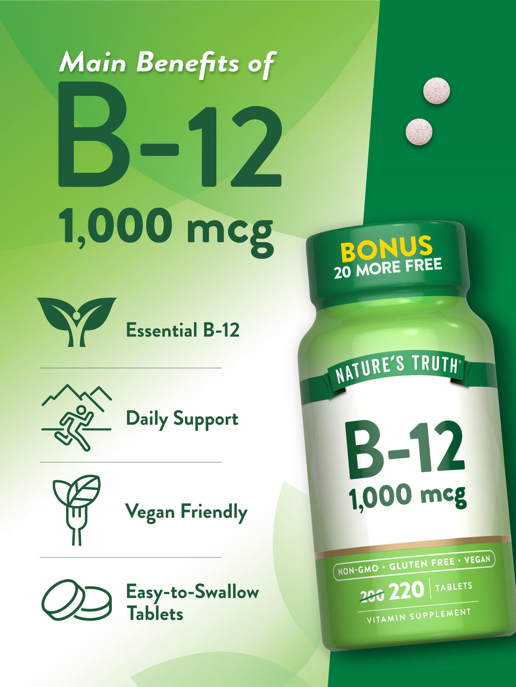 Nature's Truth Vitamin B12 1000 mcg - 220 Tablets - image 5