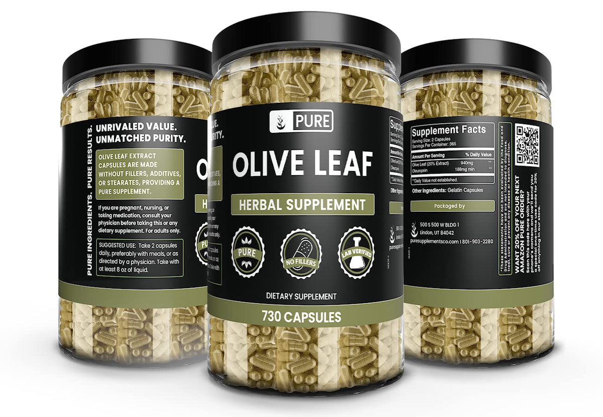 Pure Original Ingredients Olive Leaf (365 Capsules) No Magnesium Or