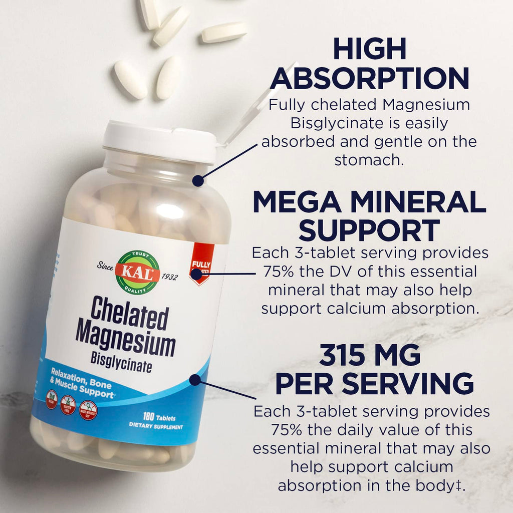 KAL Chelated Magnesium Bisglycinate - 180 Tablets - image 4
