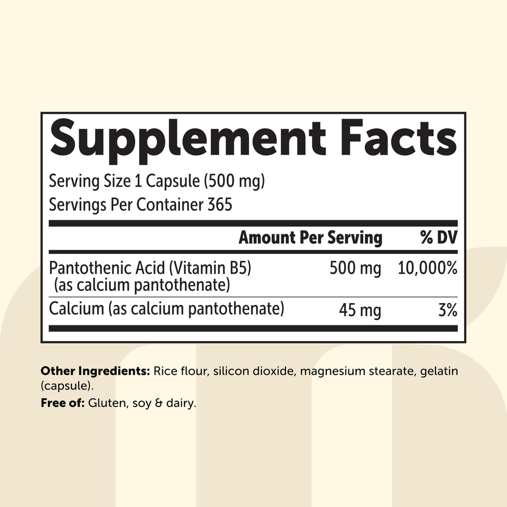 Micro Ingredients Pantothenic Acid 500mg Vitamin B5 - 365 Capsules - image 8