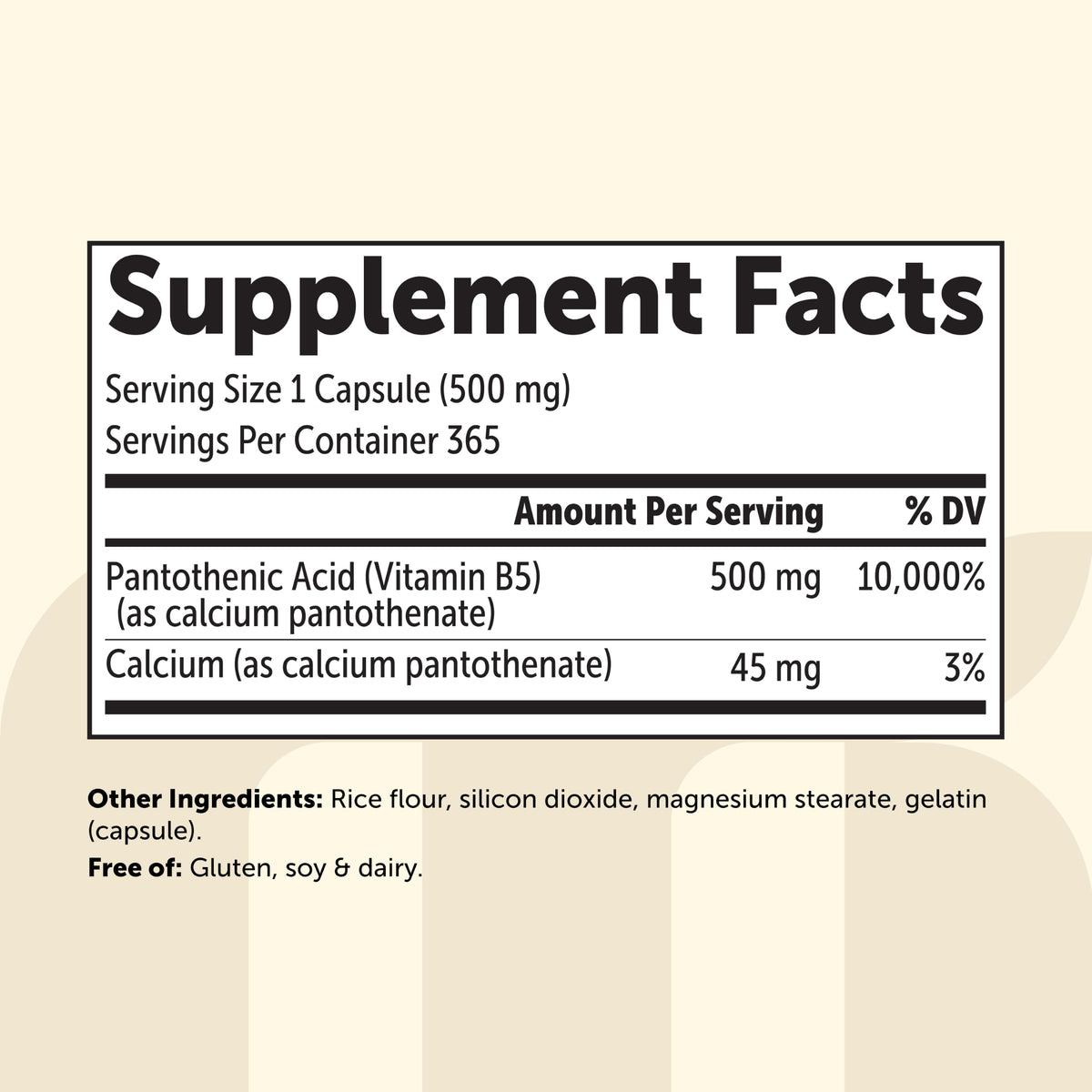 Micro Ingredients Pantothenic Acid 500mg Vitamin B5 - 365 Capsules - image 8