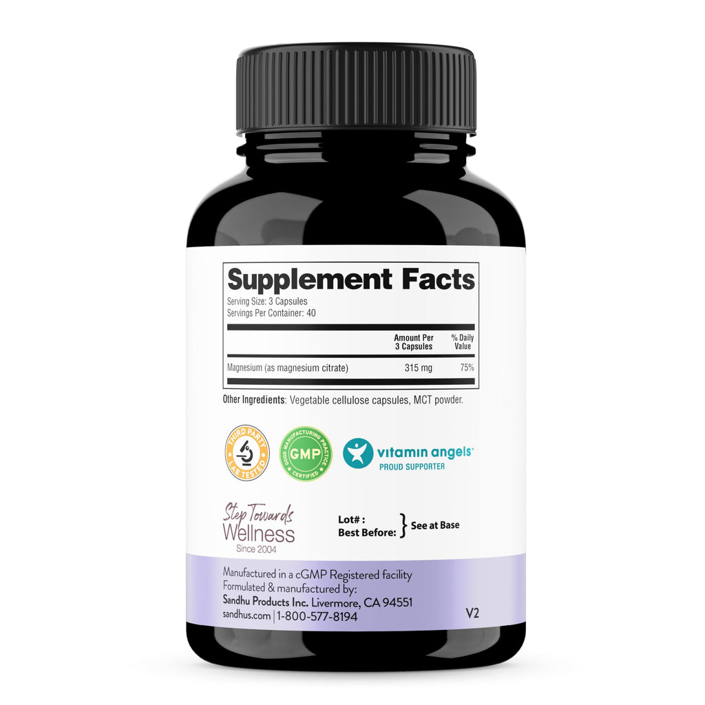 Sandhu's Magnesium Citrate Highly Absorbable - 120 Vegetarian Capsules - image 5