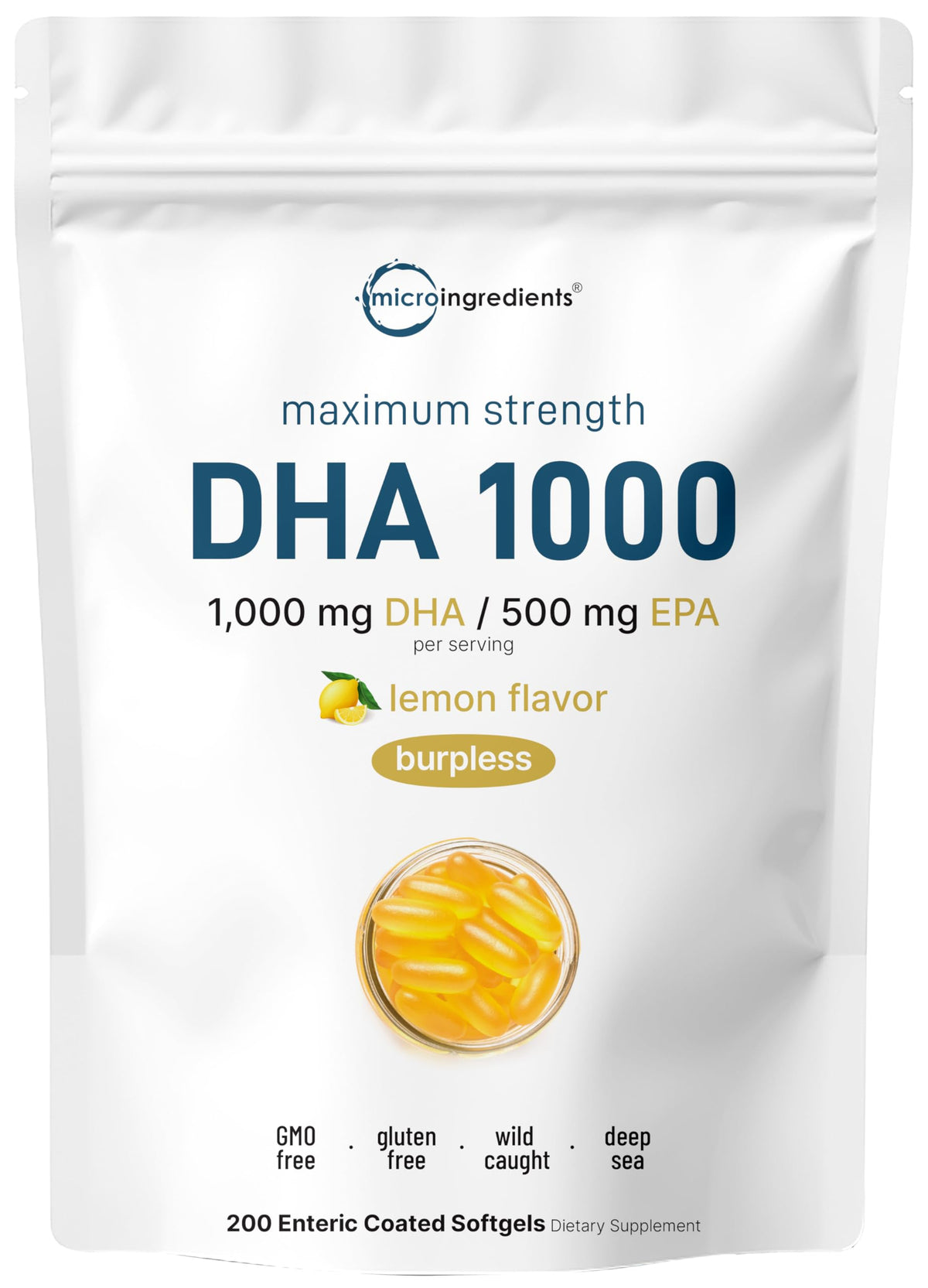 Micro Ingredients Omega 3 Fish Oil DHA 1000mg - 200 Softgels