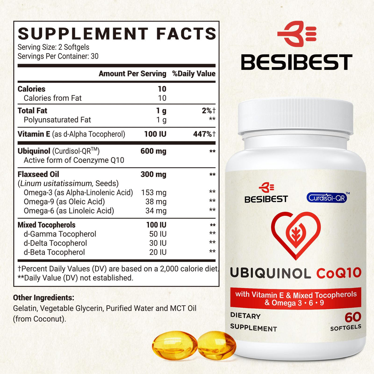 Besibest Ubiquinol CoQ10-600mg-Softgel