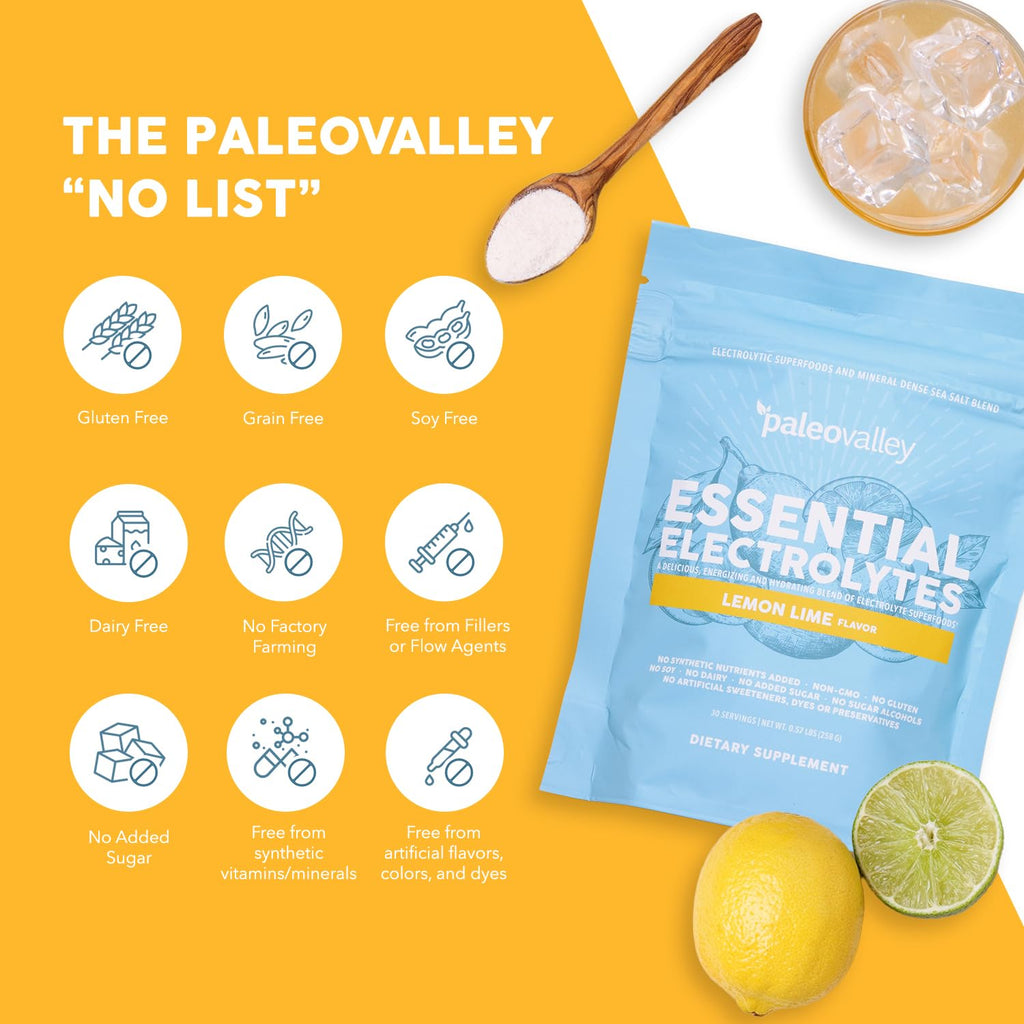 Paleovalley Essential Electrolytes Powder - Full Spectrum Lemon Lime