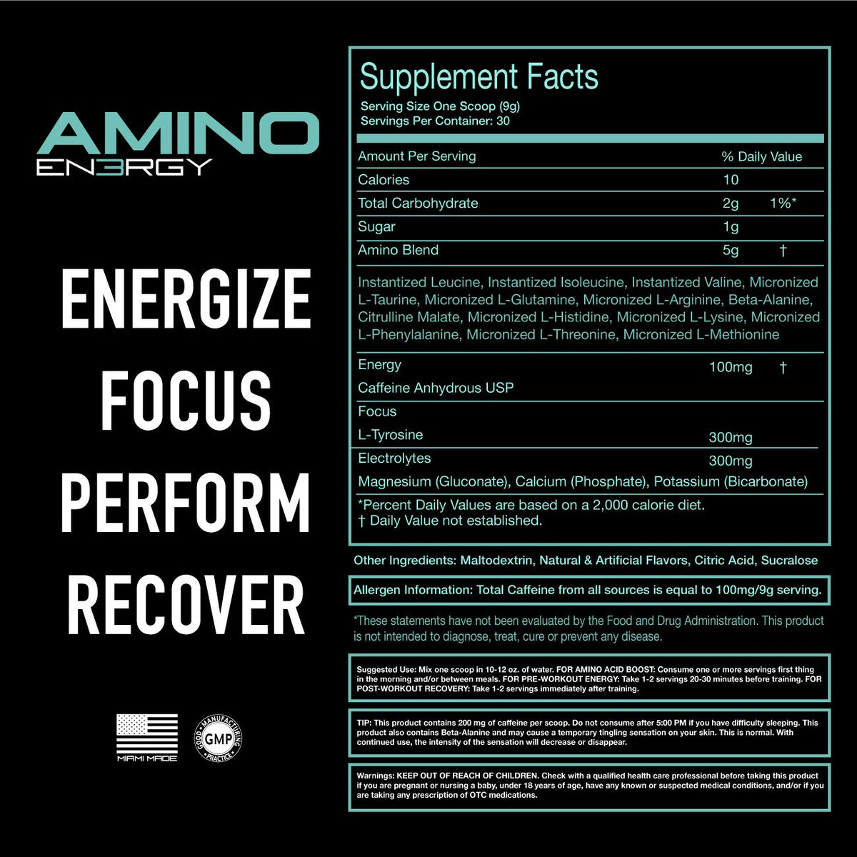 HELIX NUTRITION Amino EN3RGY BCAA Powder Cherry-Limeade - 30 Servings - image 2