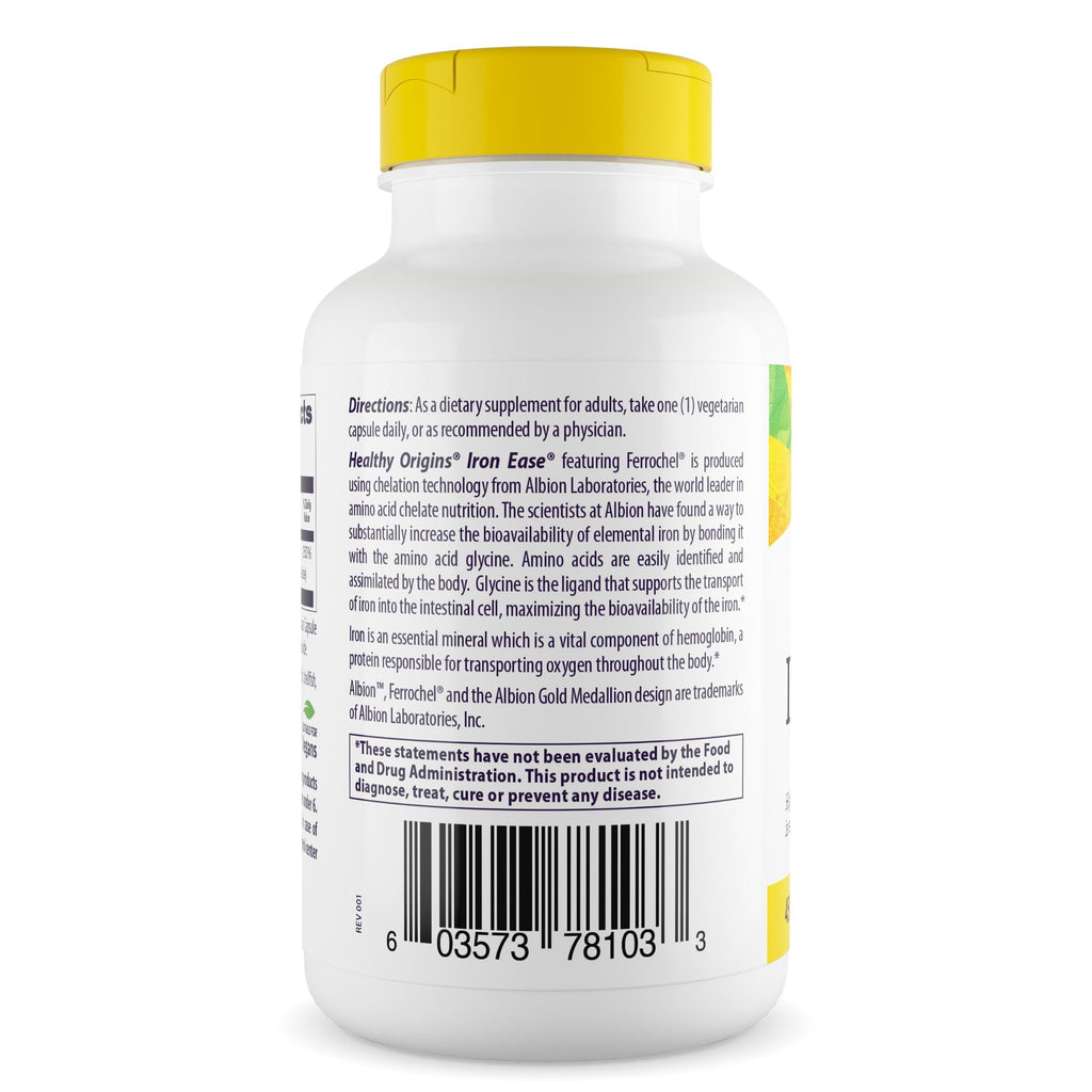 Healthy Origins Iron Ease Ferrochel 45 mg - 180 Vegetarian Capsules - image 3