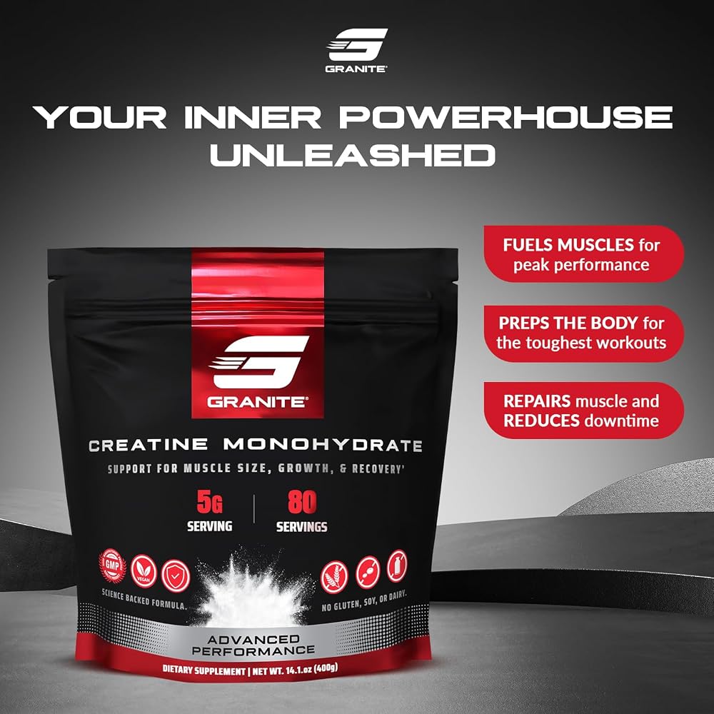 Granite Creatine Monohydrate Powder for Strength & Muscle - 80 Servings - image 2