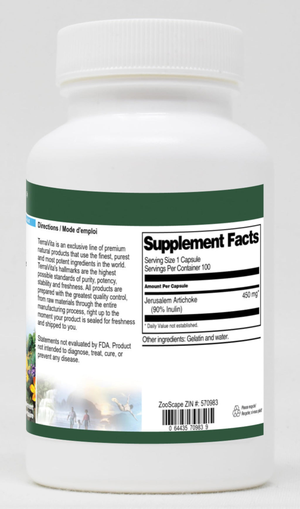 Terravita Jerusalem Artichoke Inulin Fiber - 100 Capsules - image 2