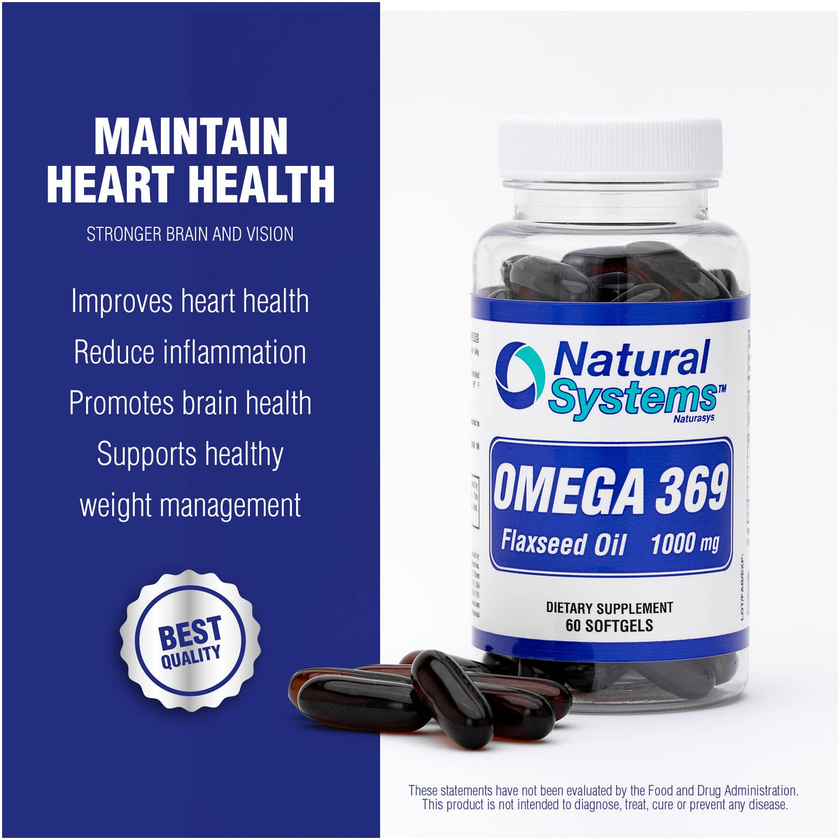 Natural Systems Omega 3 6 9 Flax Seed Oil 1000 mg - 100 Softgels - image 3