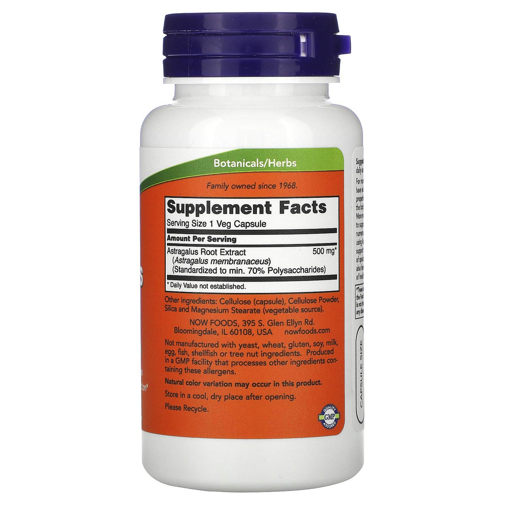 NOW Foods Astragalus 70% Extract 500mg - 180 Vegetarian Capsules - image 3