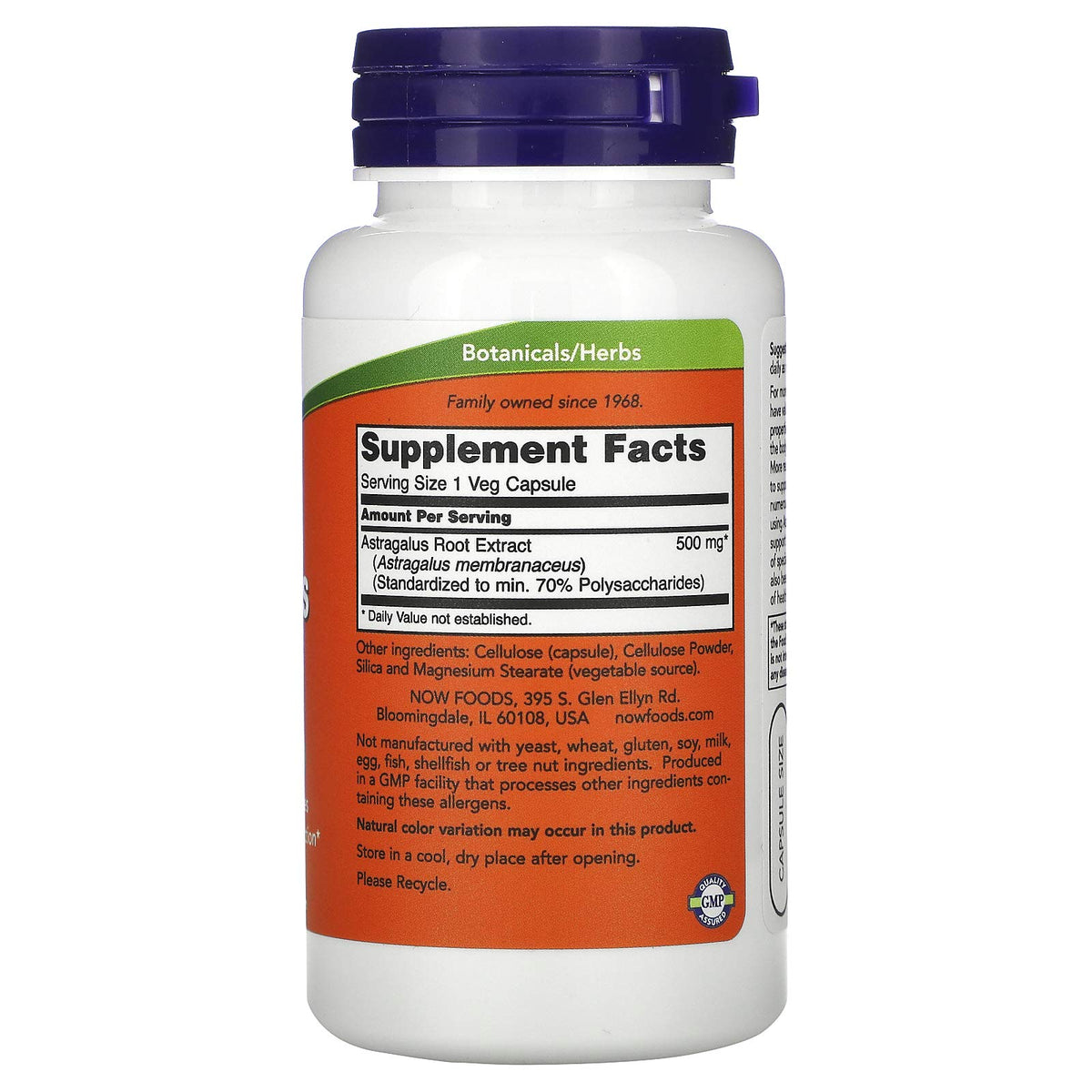 NOW Foods Astragalus 70% Extract 500mg - 180 Vegetarian Capsules - image 3