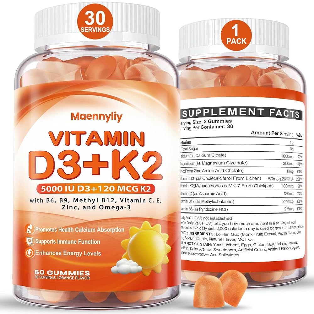 Maennyliy Vitamin D3 K2 Gummies for Adults - Vitamin D3 5000IU + K2