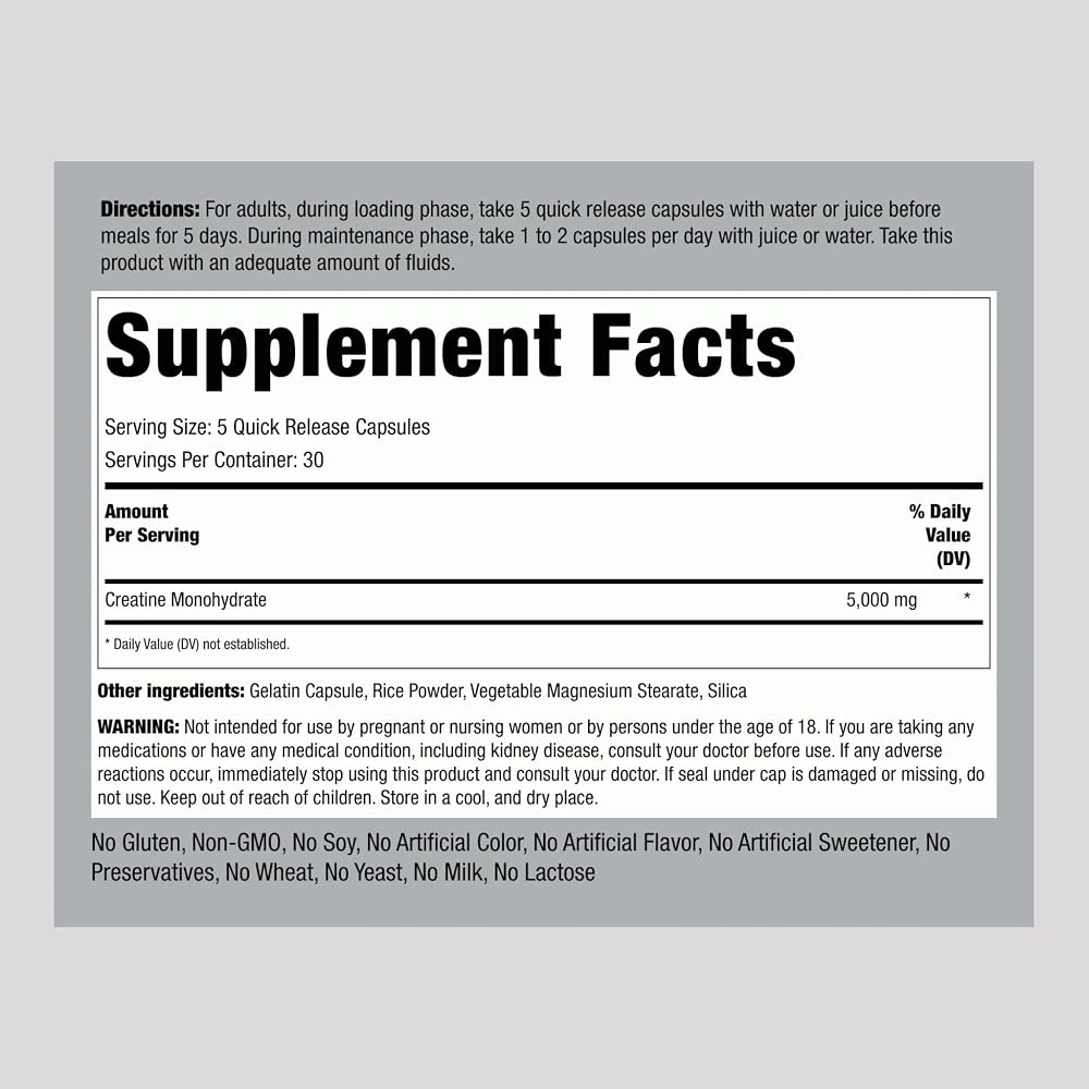 Piping Rock Creatine Monohydrate 5000mg - 150 Capsules - image 2