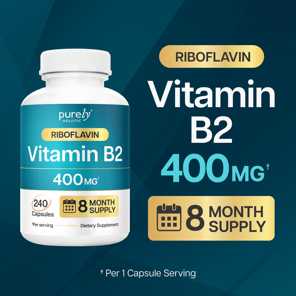 Purely Holistic Vitamin B2 Riboflavin 400mg Energy Support - 240 Capsules - image 2