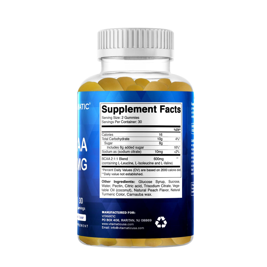 Vitamatic BCAA Gummies - Branch Chain Amino Acid Supplements - Peach