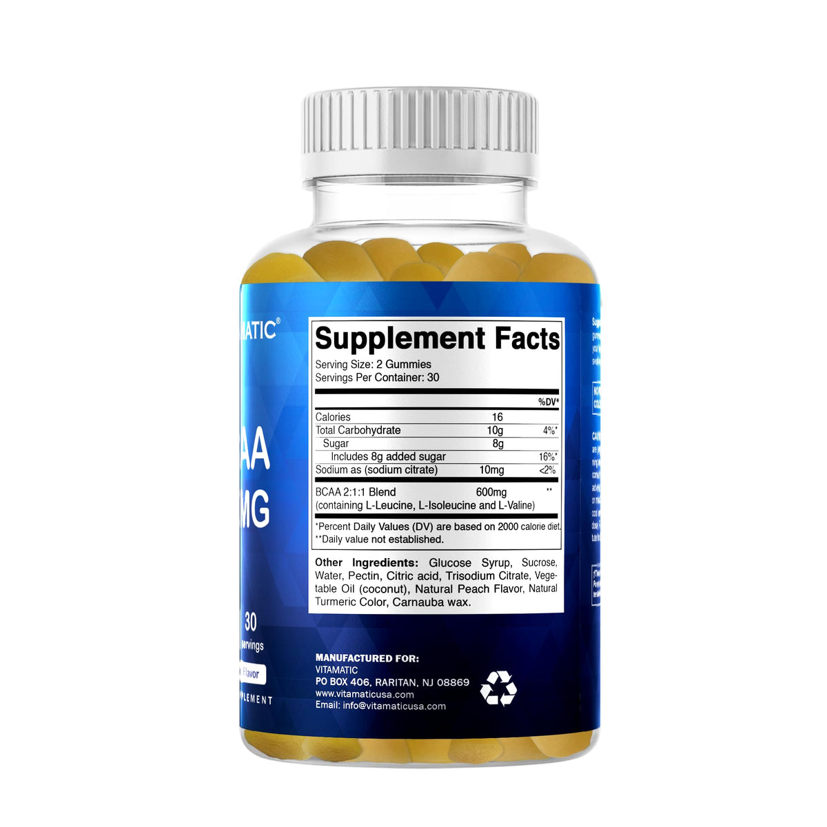 Vitamatic BCAA Gummies - Branch Chain Amino Acid Supplements - Peach