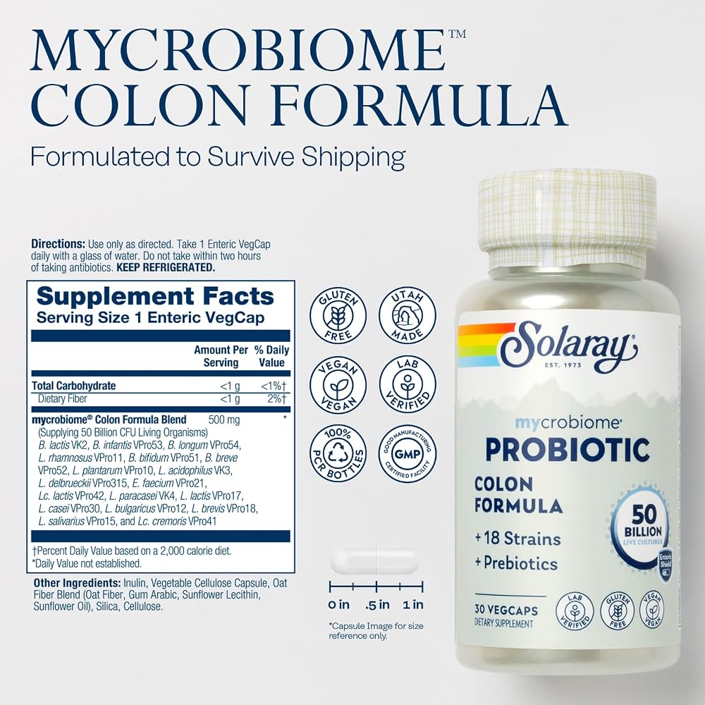SOLARAY Mycrobiome Probiotic Colon Formula - 30 Vegetarian Capsules - image 2