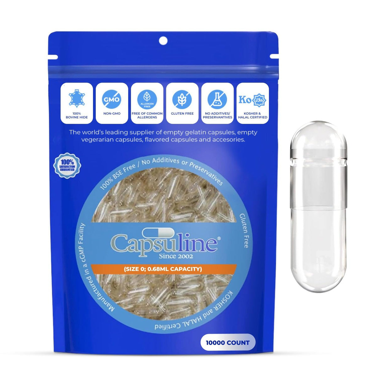 Capsuline Clear Size 0 Empty Gelatin Capsules 1000 Count