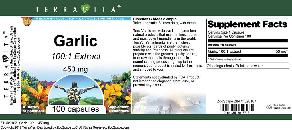 Terravita Garlic 100:1 Extract 450 mg - 100 Capsules - image 2