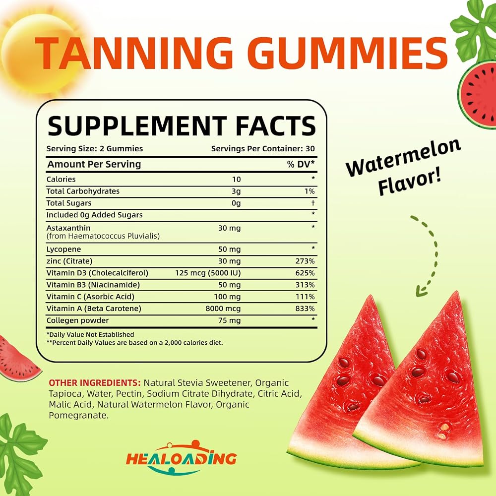 HEALOADING Tanning Gummies with Astaxanthin & Lycopene - 60 Count - image 2