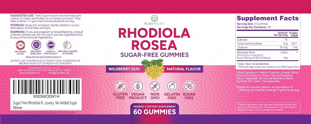 Purify Life Rhodiola Rosea Gummies Sugar-Free - 60 Count - image 7