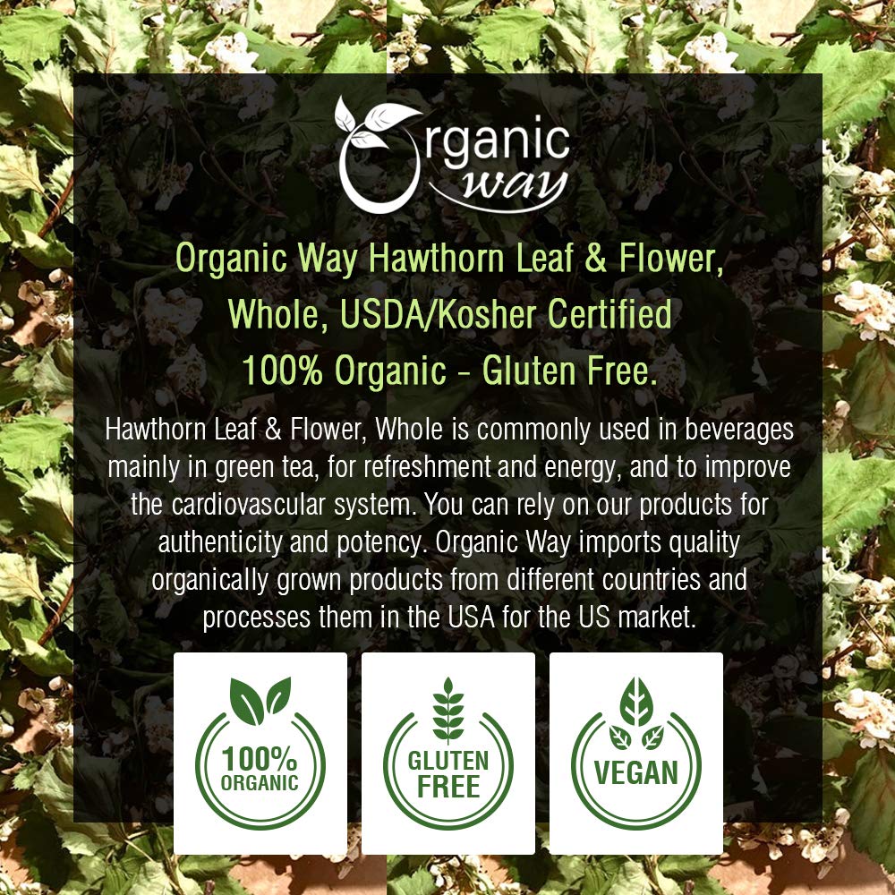 Organic Way Hawthorn Leaf and Flower Whole (Crataegus monogyna)