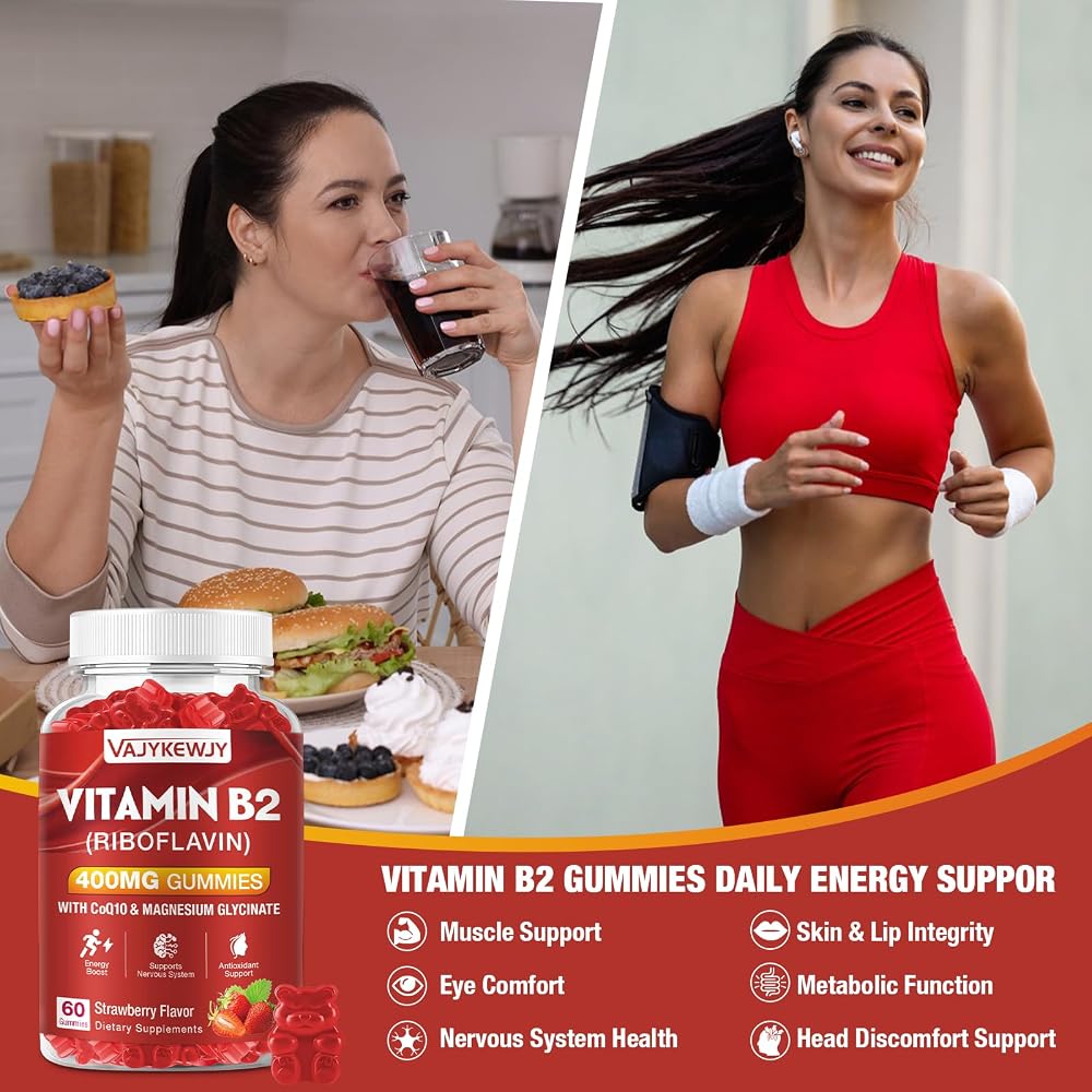 VAJYKEWJY Vitamin B2 Riboflavin 400mg Gummies for Energy - 120 Count - image 3