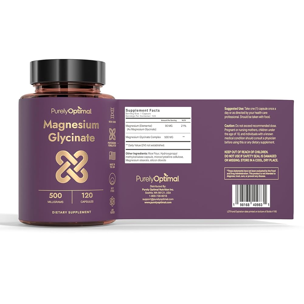 Purely Optimal Magnesium Supplements 500mg (Multiple Types) - 120