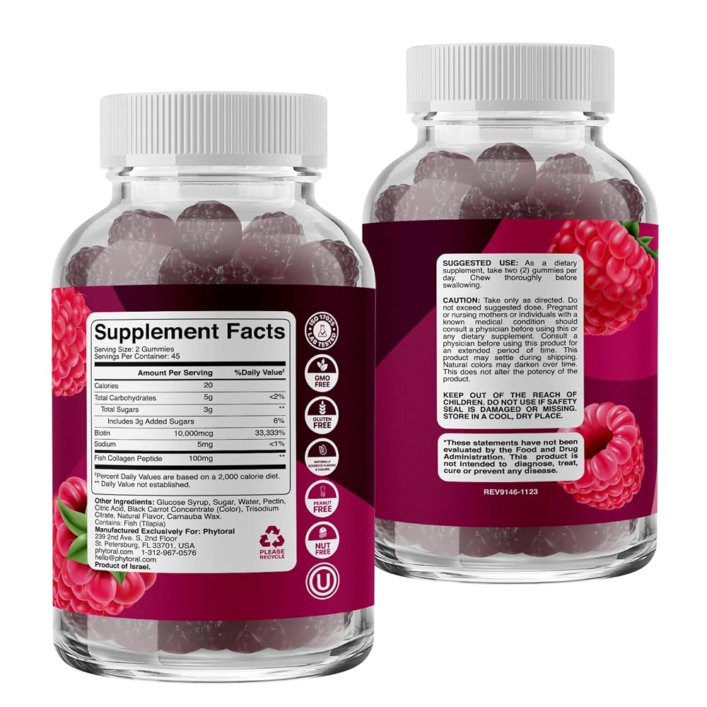 Phytoral Hydrolyzed Collagen Peptides with Biotin Gummies - 90 Count - image 7