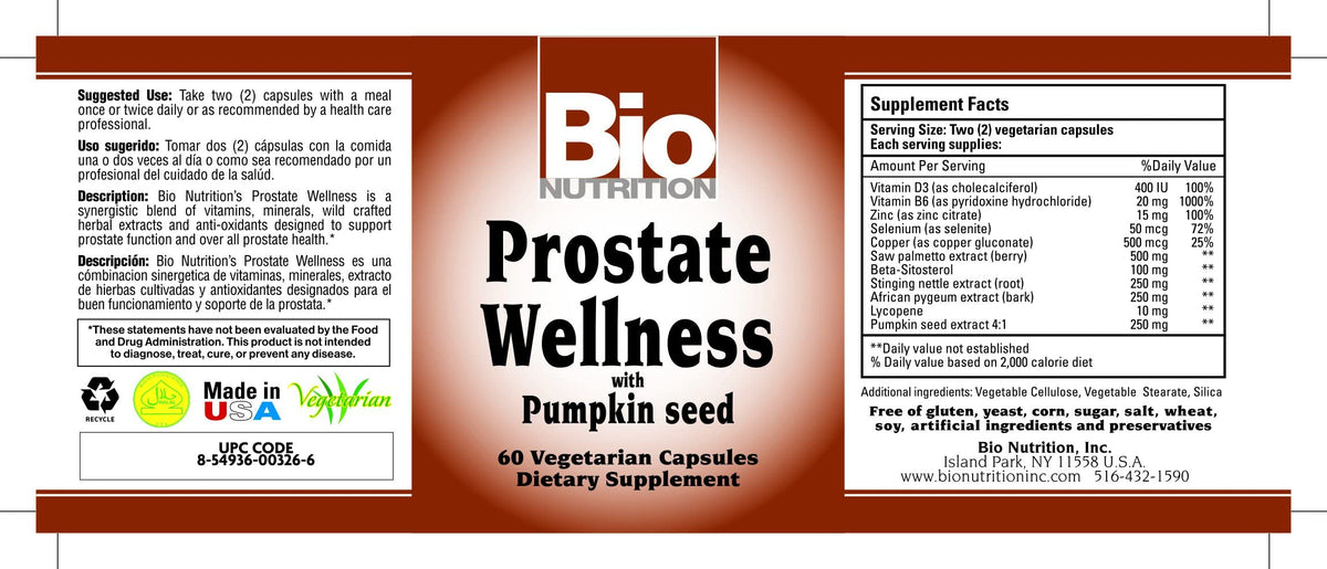 Bio Nutrition Prostate Wellness - 60 Vegetarian Capsules - image 2