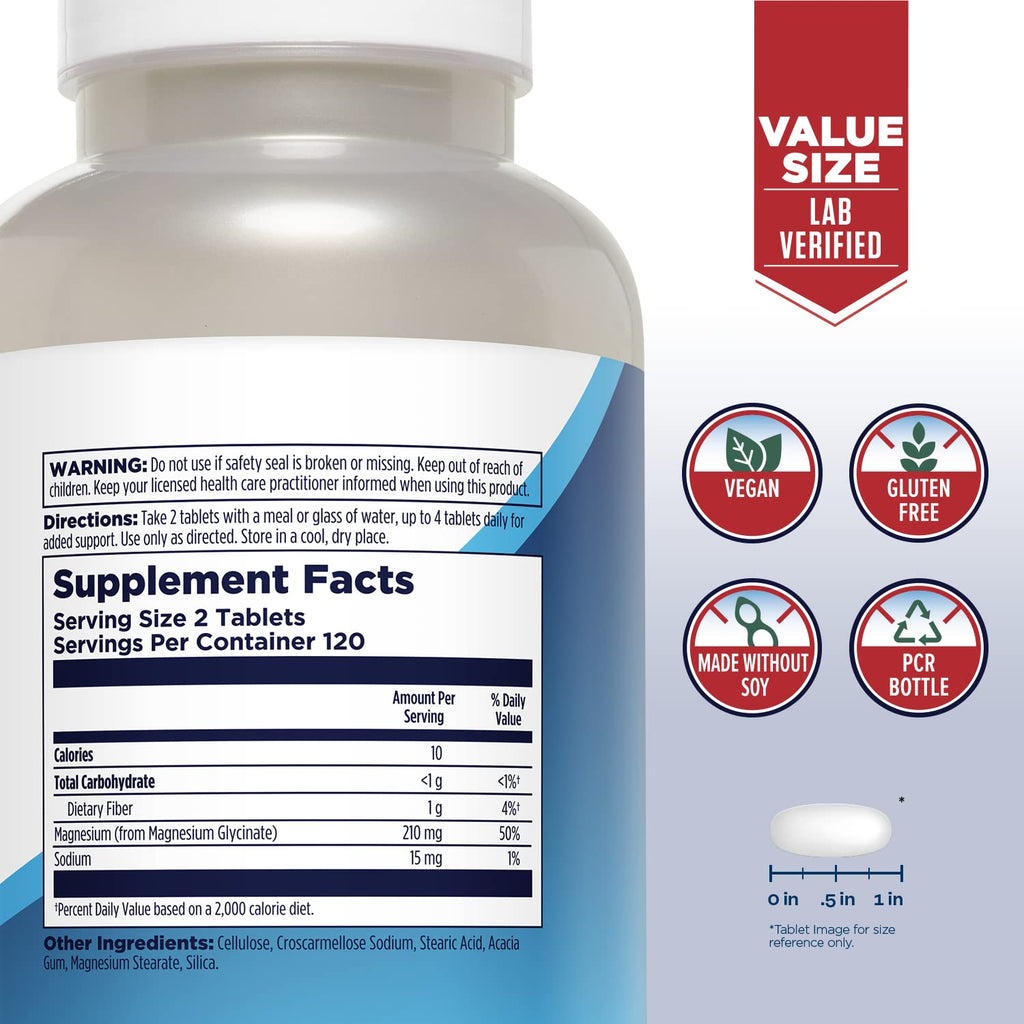 KAL Magnesium Glycinate Tablets, High Absorption - 240 Tablets - image 2