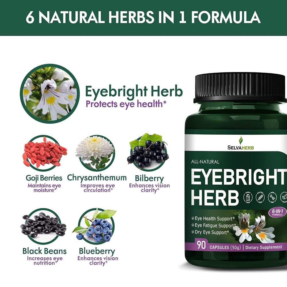 Selvaherb Eyebright Herb Extract Capsules for Eye Health.
