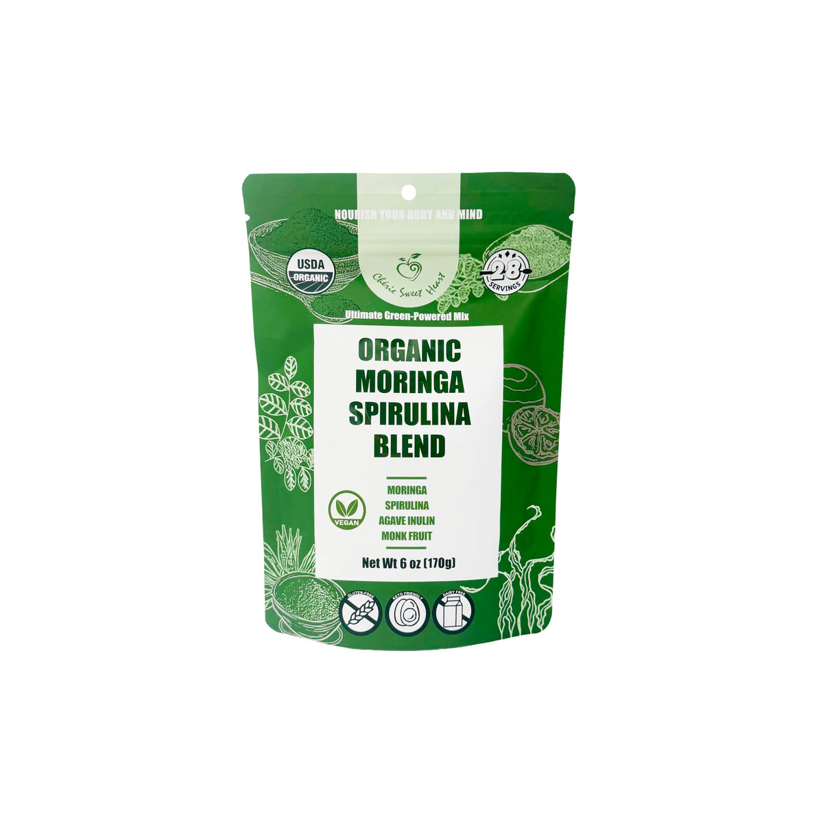 Chérie Sweet Heart Organic Moringa & Spirulina Powder for Energy - 6 oz