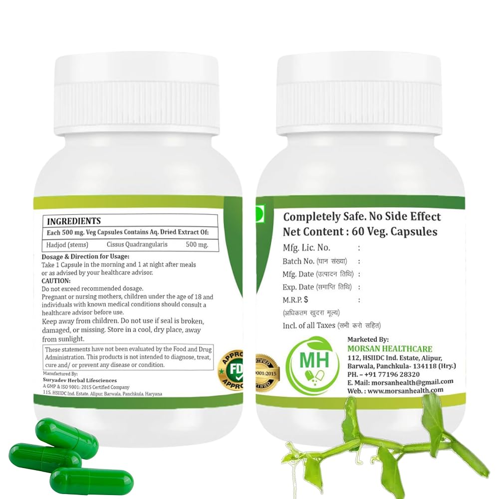 Morsan Healthcare Hadjod Cissus Quadrangularis 500mg - 120 Capsules - image 2