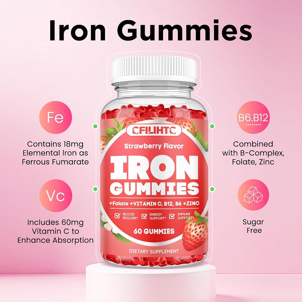 CFILIHTC Iron Gummies for Women & Men - Iron Supplement with Vitamin