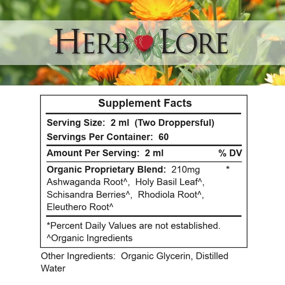 Herb Lore Adrenal Tonic Tincture - USDA Organic Liquid Herbal Adrenal