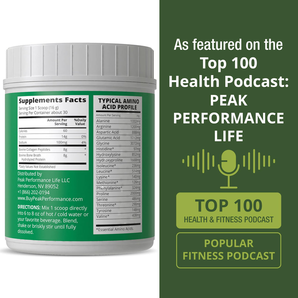 Peak Performance Hydrolyzed Bone Broth Collagen Protein Powder - 16.9 oz - image 6